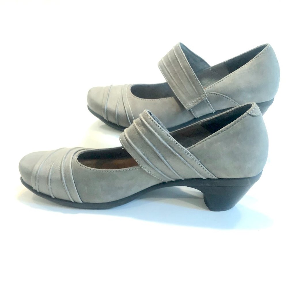 NAOT Attitude gray suede heels, size 38 US 7